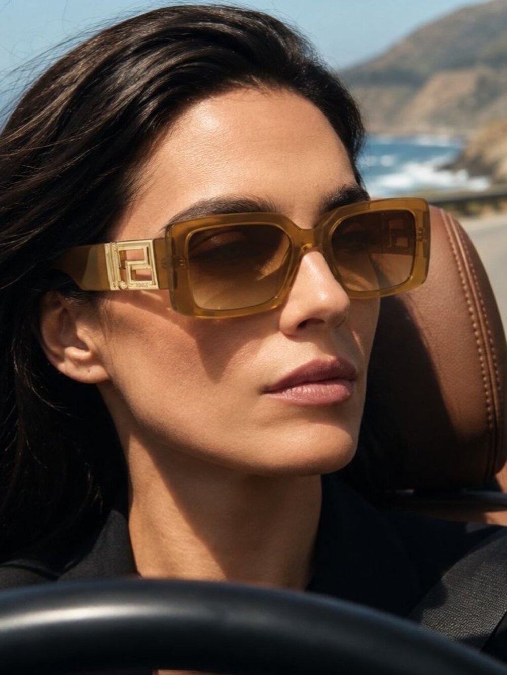 Versace VE4505U 53422L Sunglasses Yellow Square Frame, Brown Lenses